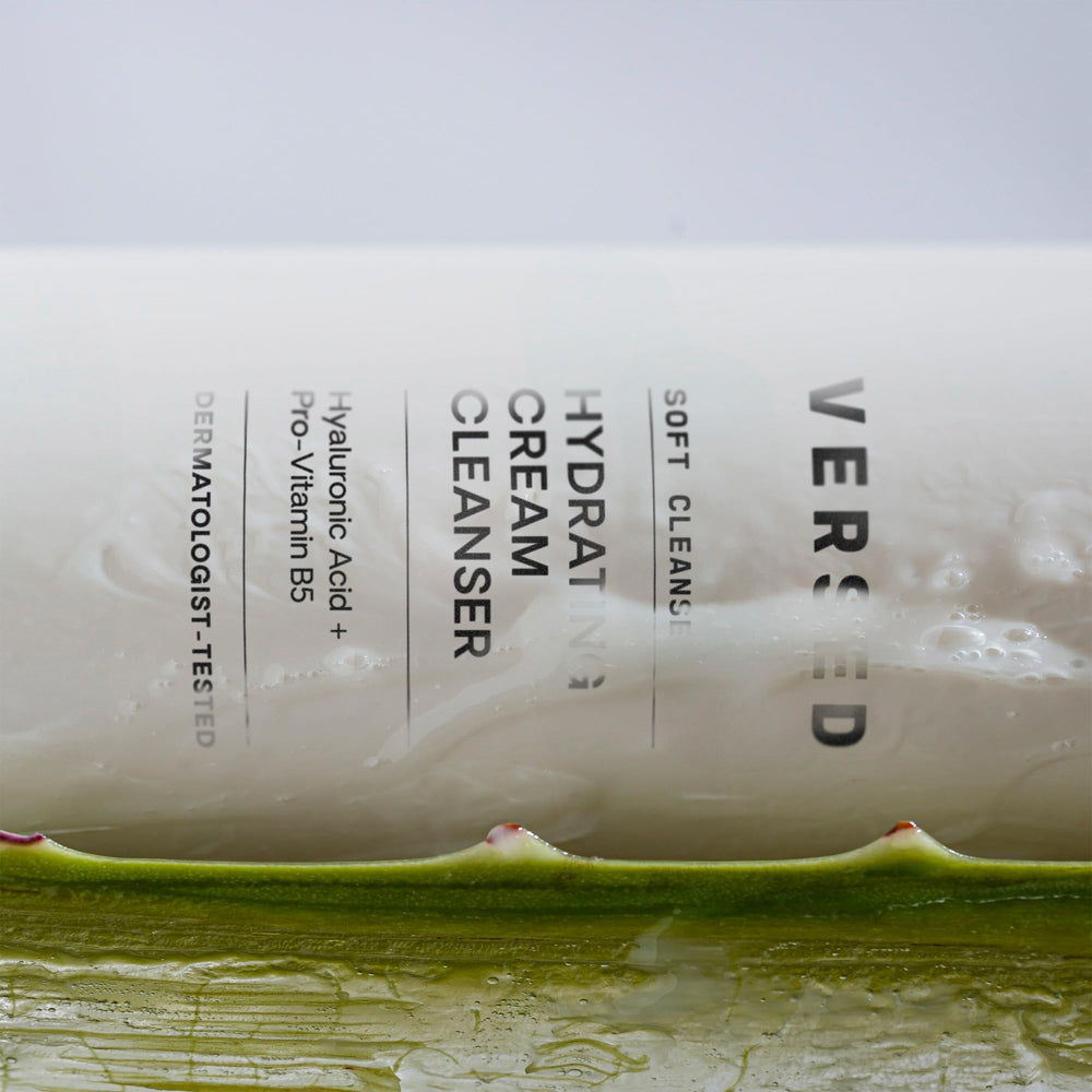 Versed cleanser in hand applying to face demonstrating gentle spreadability and comfort