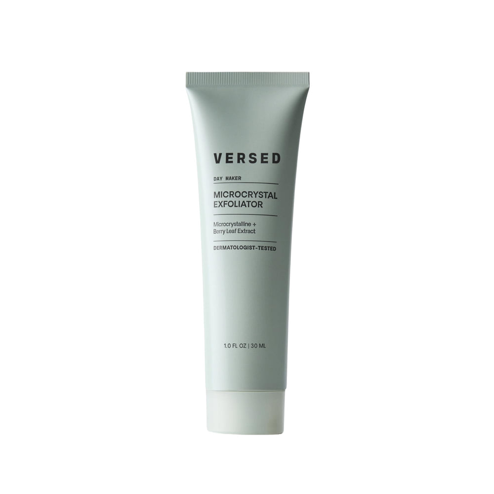 Versed Day Maker front tube showing label and 1 fl oz size, benefit: easy travel-friendly exfoliator