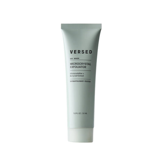 Versed Day Maker front tube showing label and 1 fl oz size, benefit: easy travel-friendly exfoliator