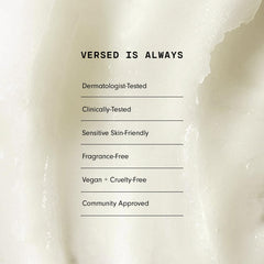 Versed back label close-up with directions and safety details benefit