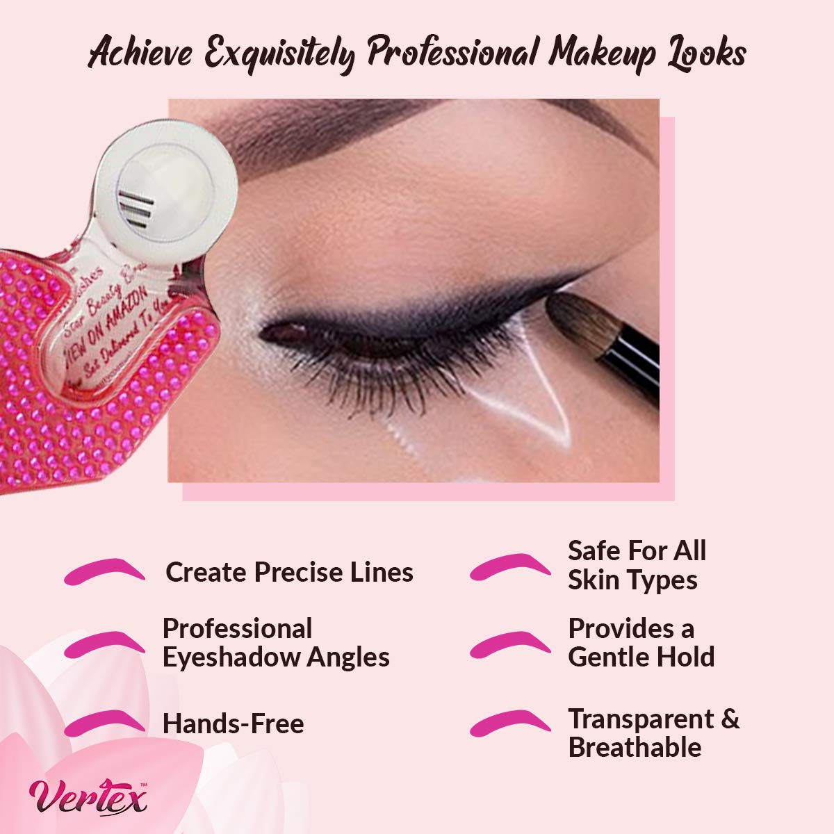 Vertex in use applying winged eyeliner with tape for symmetrical wings benefit