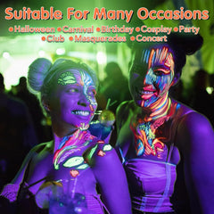 VESPRO at a neon party scene showing glowing makeup for event-ready impact benefit