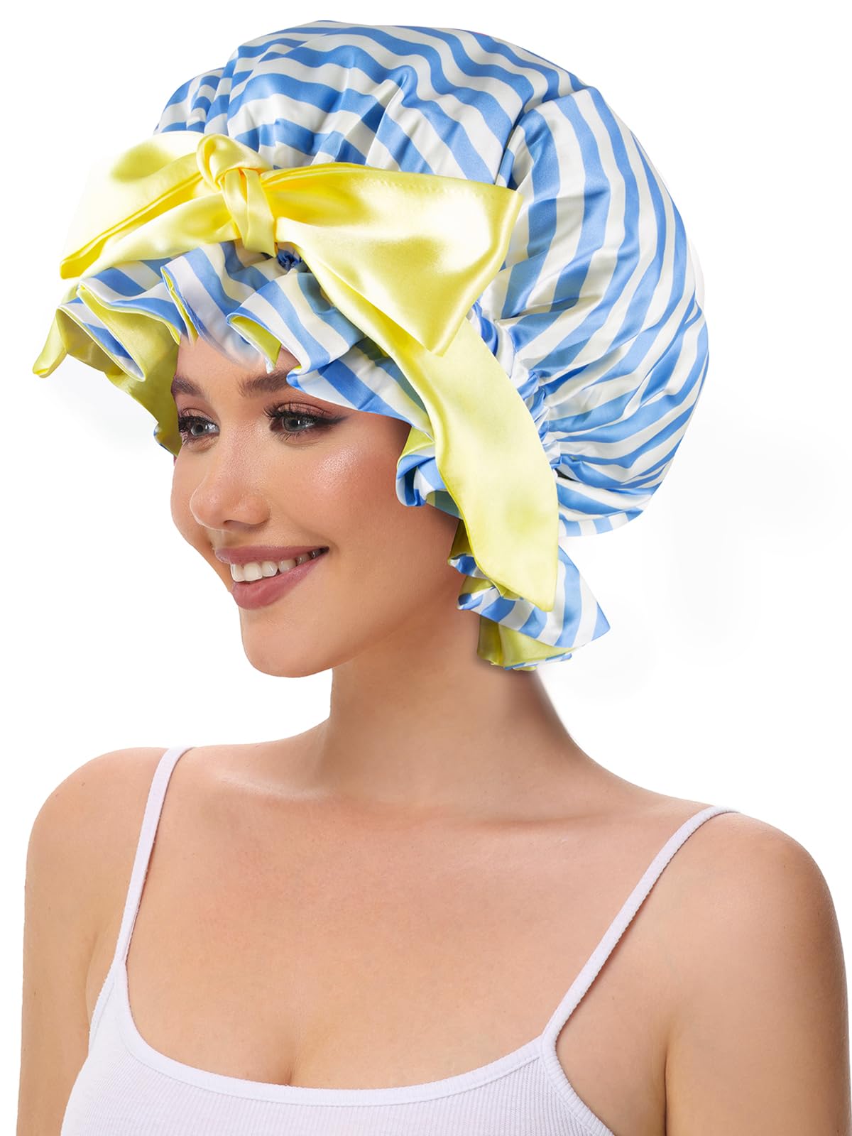Vettres bonnet shown with braids to demonstrate roomy fit