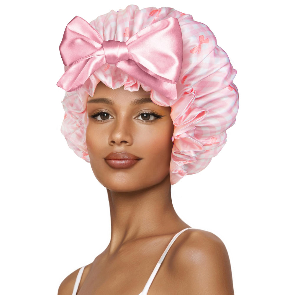 Vettres front view bonnet showing pink white bow and full coverage benefit