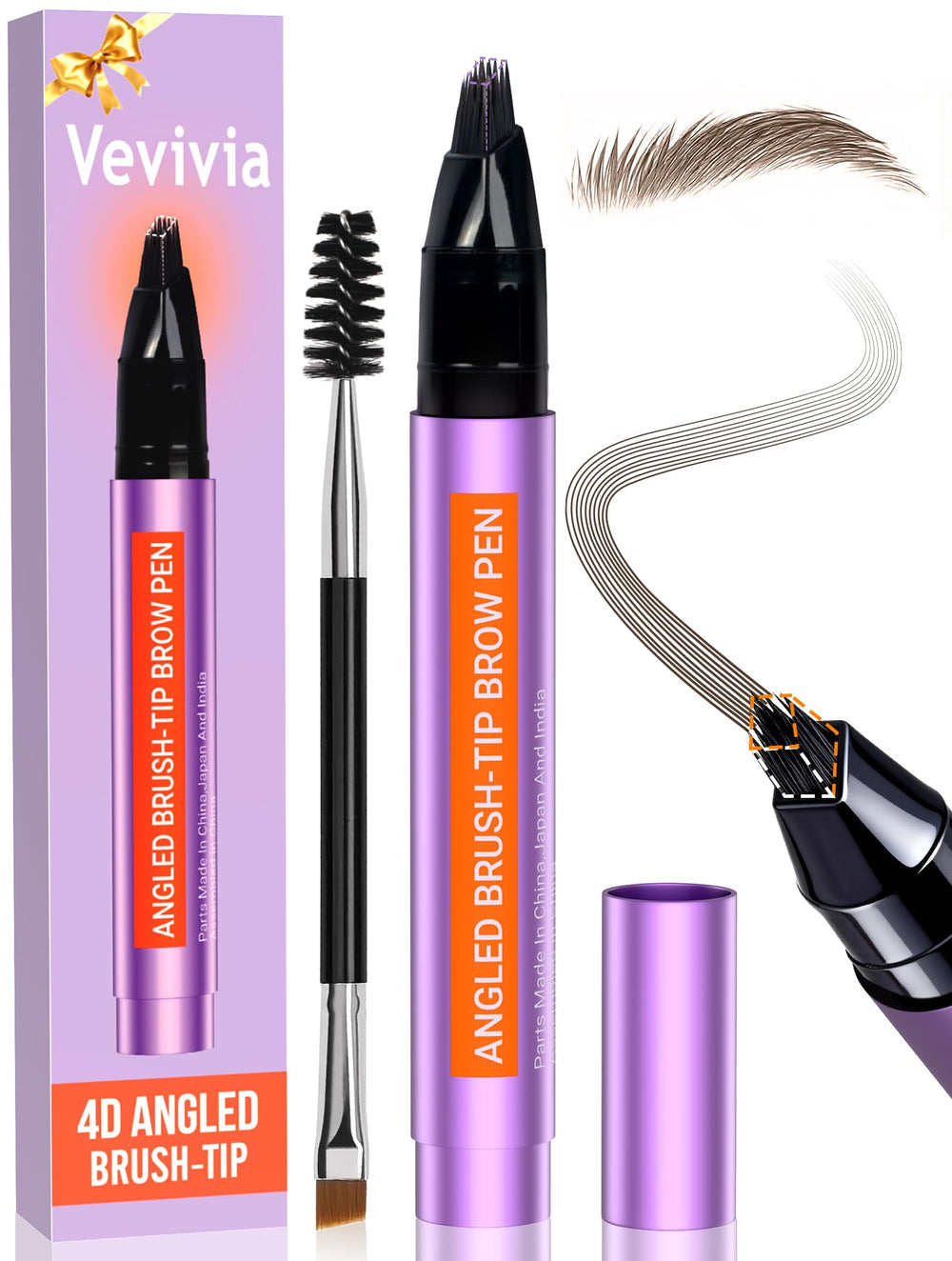 Vevivia Beauty eyebrow pen front packaging showing product and cap for easy recognition and storage