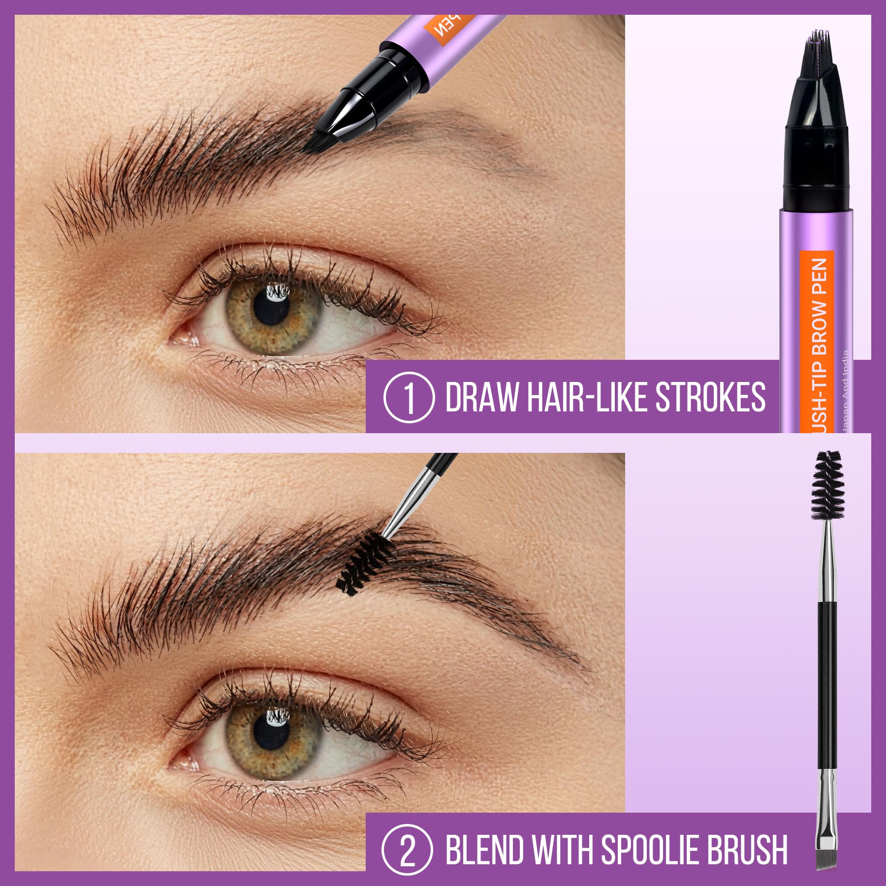 Vevivia Beauty eyebrow pen 4D micro brush-tip close-up for precise strokes