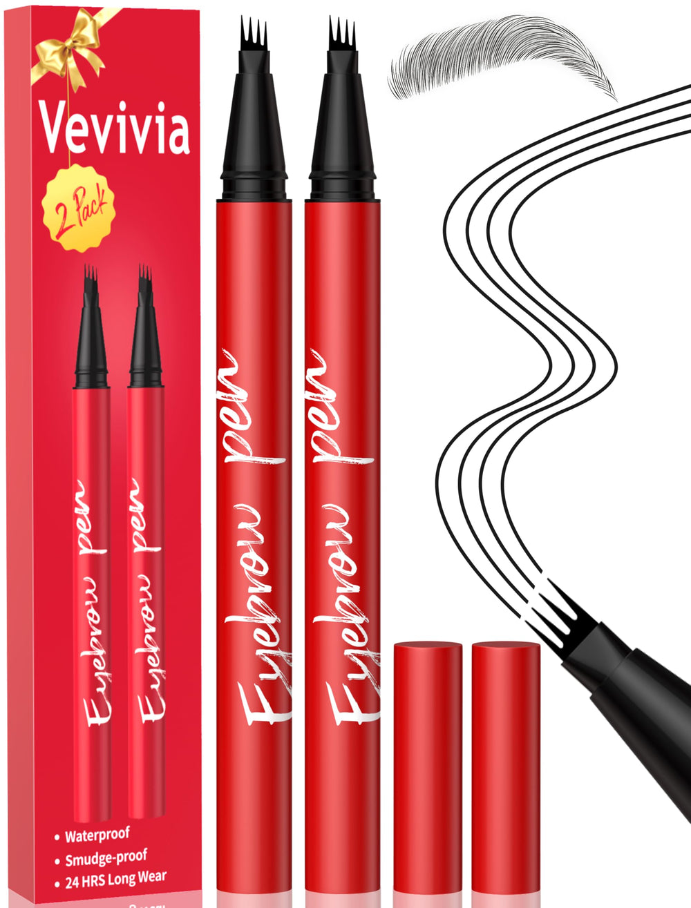 Vevivia Beauty front packaging showing two black eyebrow pencils and value pack benefit