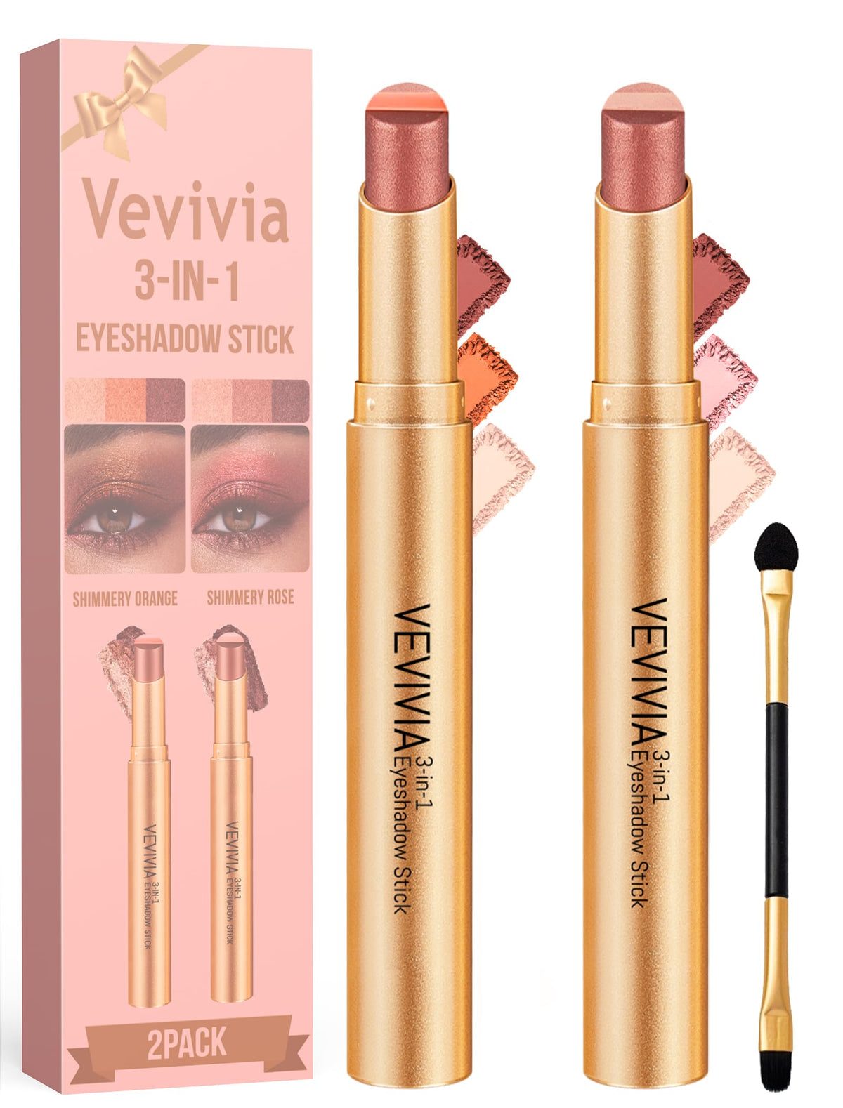 Vevivia front packaging duo showing both shimmer rose and shimmer orange benefits