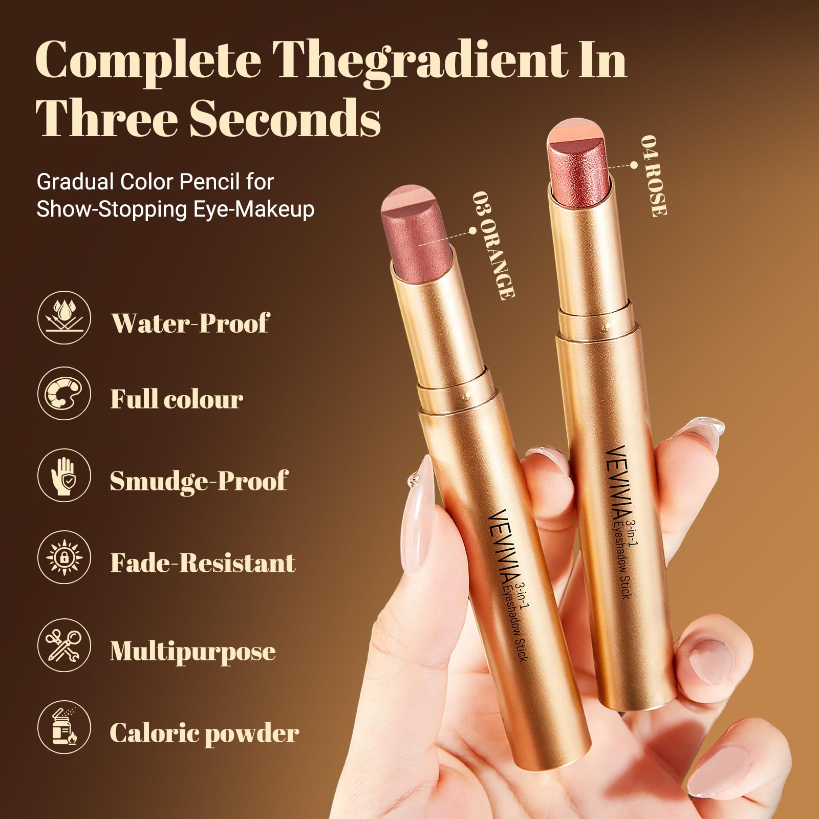 Vevivia applied shimmer rose on eyelid for luminous, long-lasting day look