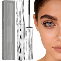 VEYORRA metal wand mascara front tube shows sleek silver packaging and portability
