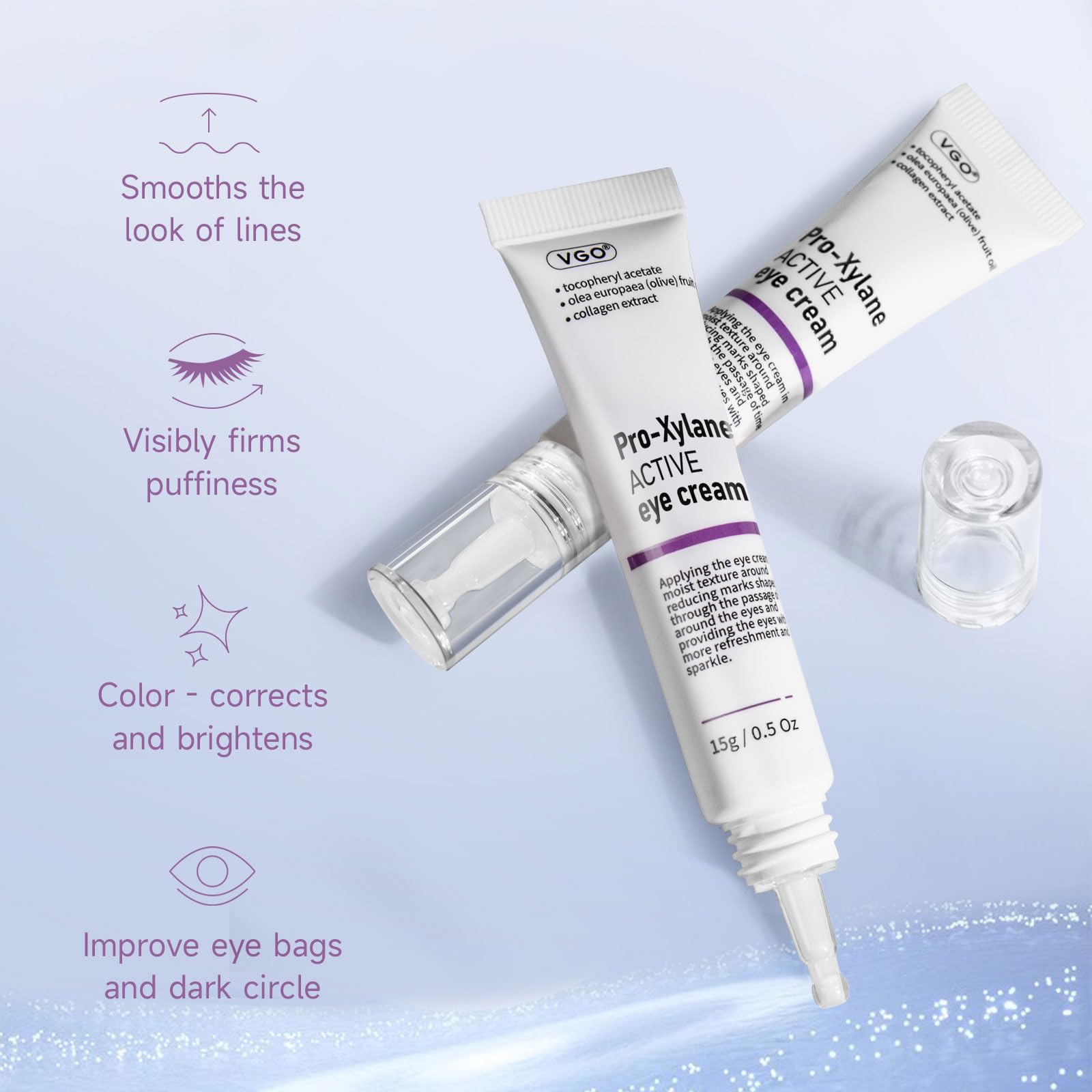 VGO hyaluronic complex graphic showing layered hydration for plumping effect
