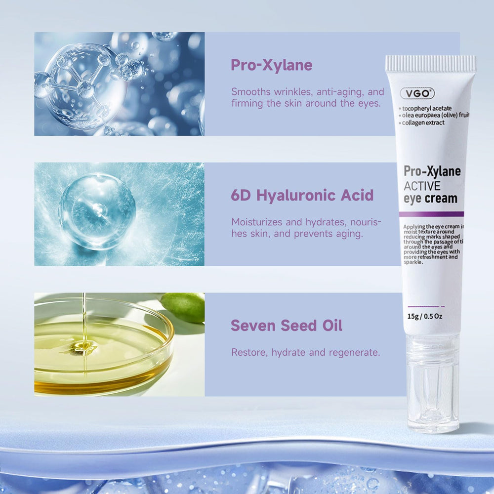 VGO Pro-Xylane ingredient visual highlighting firming benefit for eyes