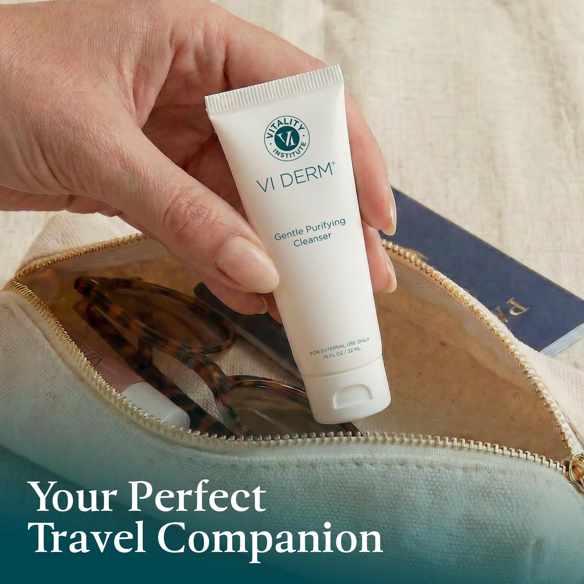 VI DERM cleanser applied to hand showing gentle exfoliation benefit