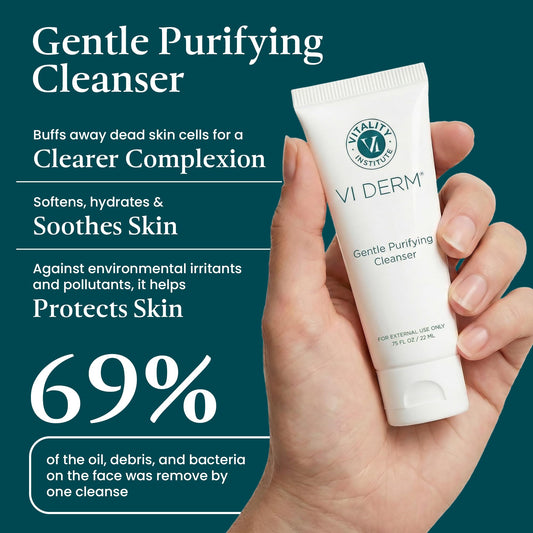 VI DERM foam being dispensed demonstrating gentle cleansing and makeup removal