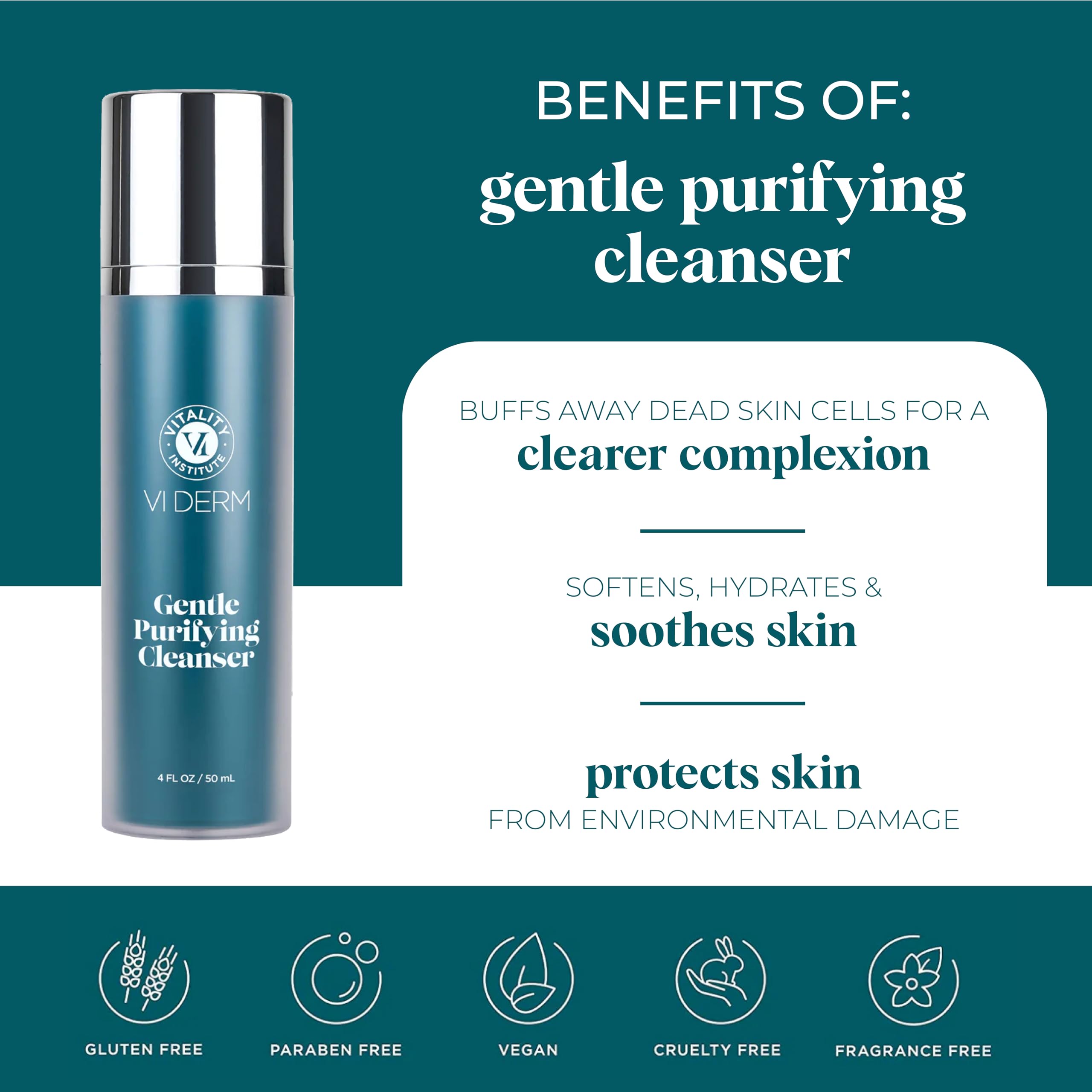 VI DERM dispensing pump releasing cleanser for easy controlled use