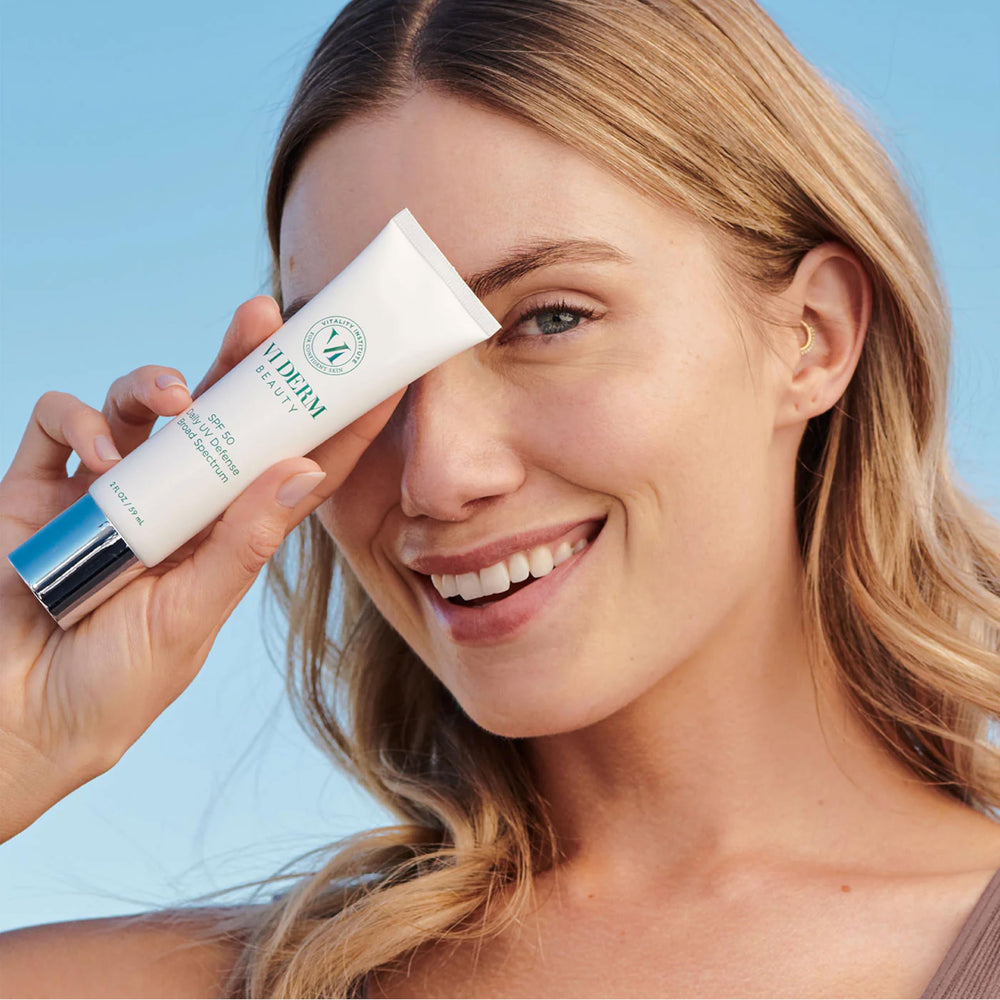VI DERM in travel kit depicting compact size and on-the-go sun protection