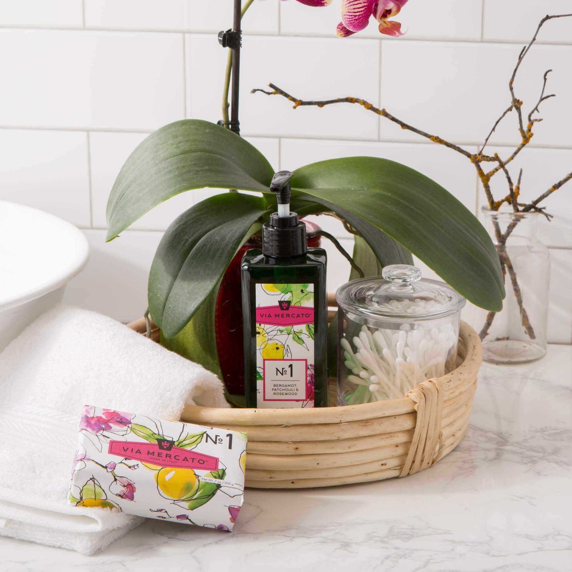 Via Mercato ingredients olive and shea displayed to show nourishing, skin-softening benefits