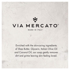 Via Mercato label and wrapping detail emphasizing artisan-made quality