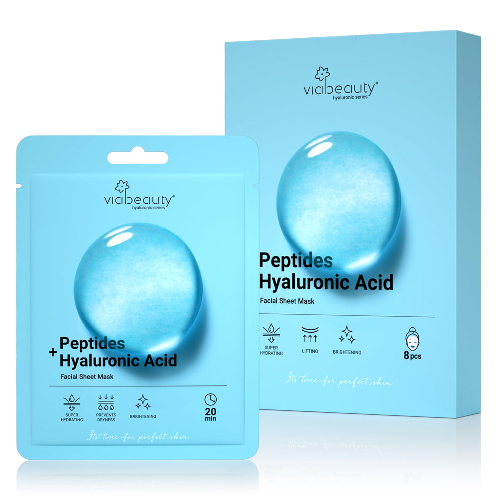 VIABEAUTY front packaging showing eight individual sheet masks and brightening claim