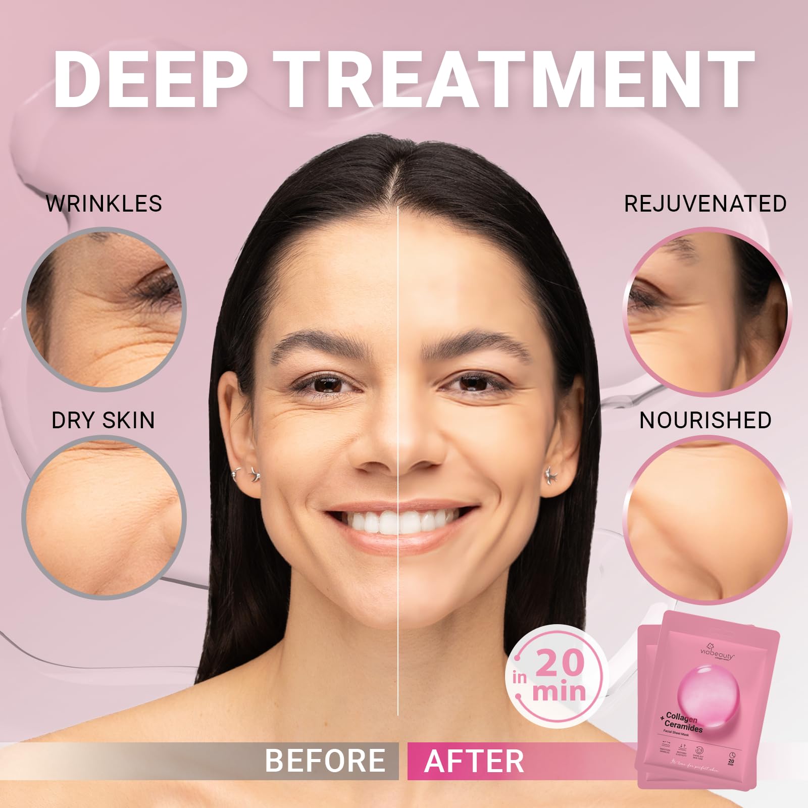 VIABEAUTY single opened sheet mask revealing material and essence for quick application