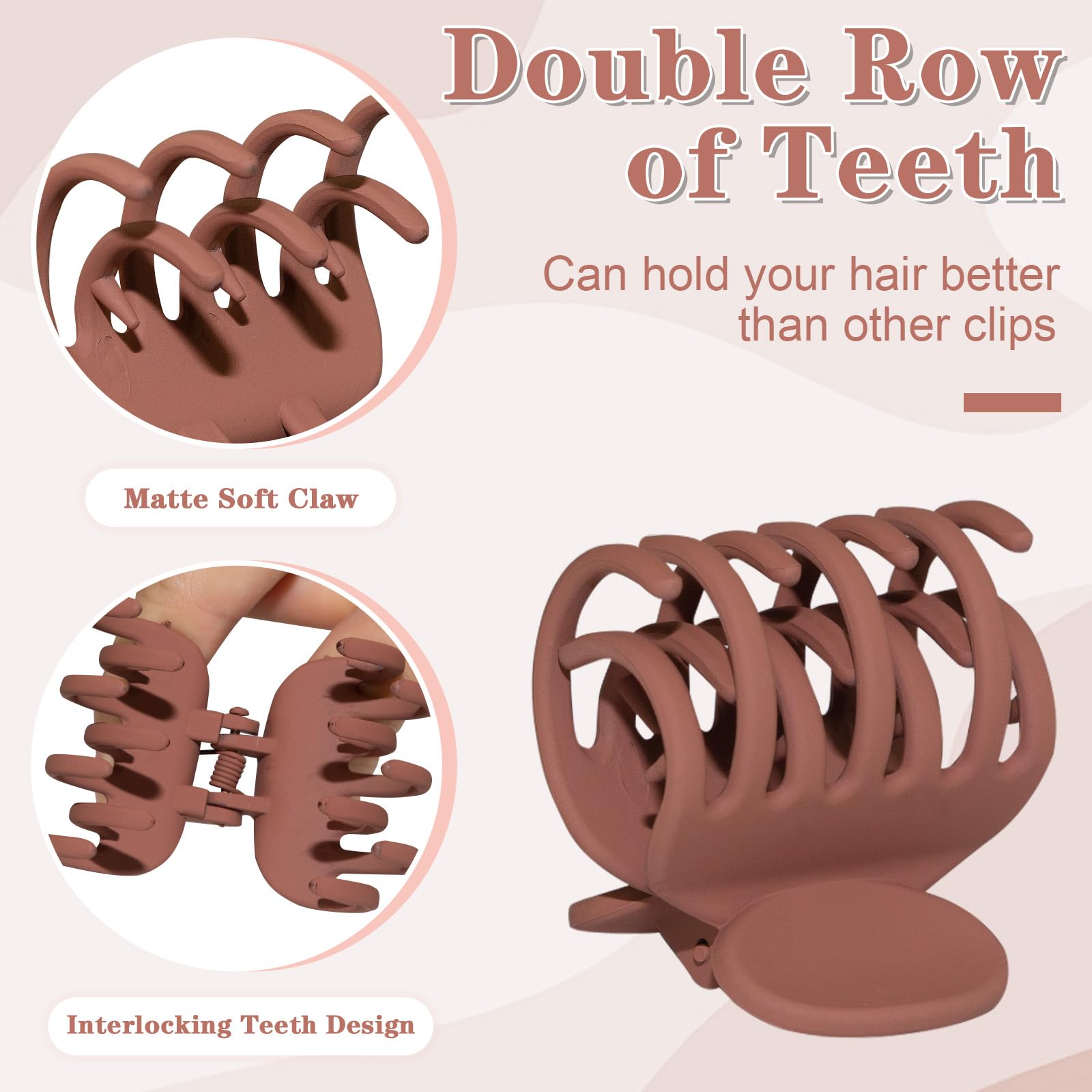 Viabty close-up showing double-row teeth that boost grip and prevent thin hair slippage