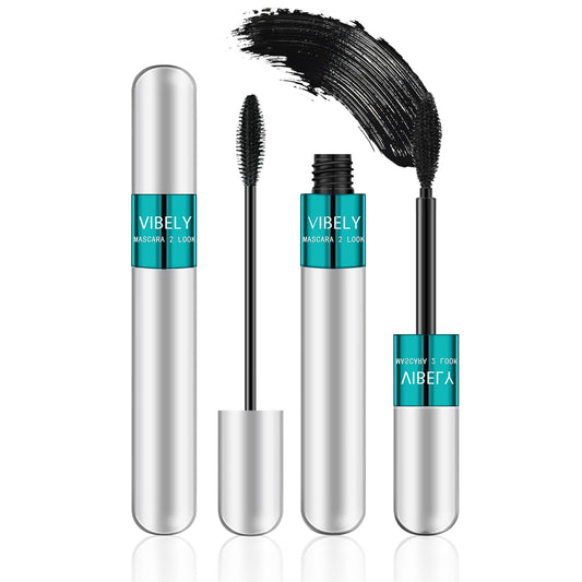 VIBELY mascara front view showing sleek tube and logo, boosts confidence