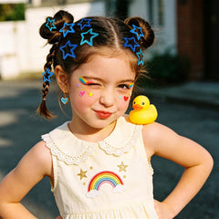 VIBILIA glitter blue star clip detail showing shimmer that adds playful sparkle to looks