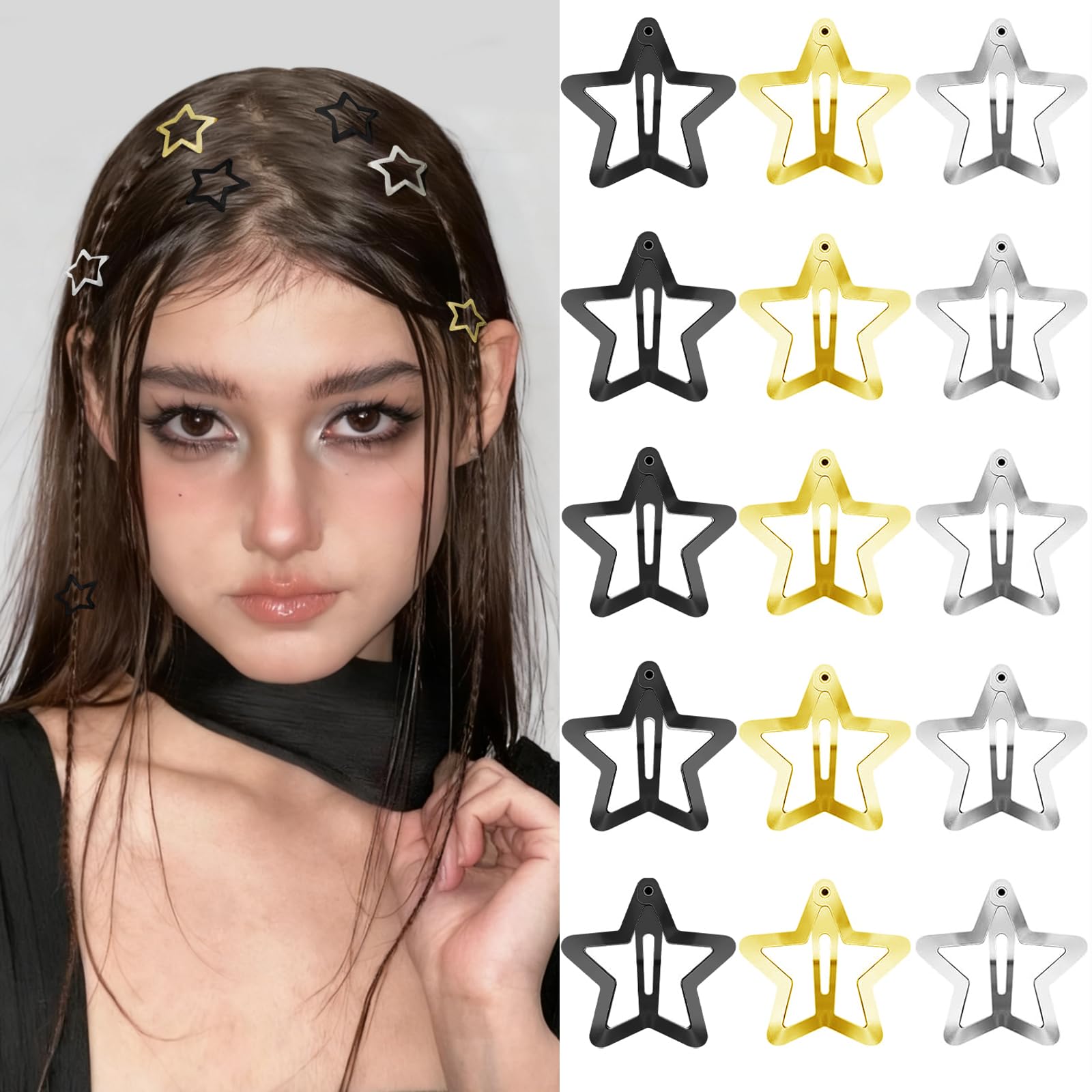 VIBILIA star hair clips front pack showing mixed black gold silver colors for styling