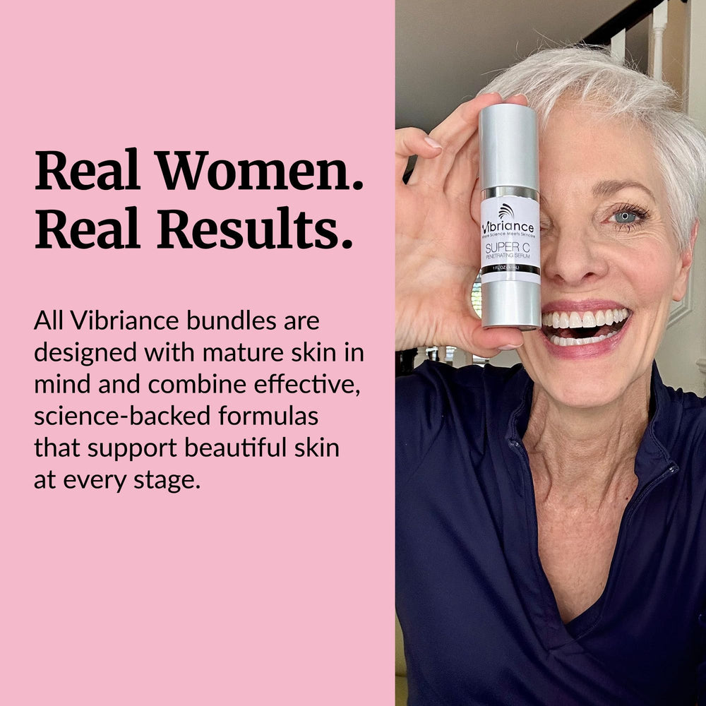 Vibriance skincare on bathroom counter lifestyle setup suggesting daily use and simplicity