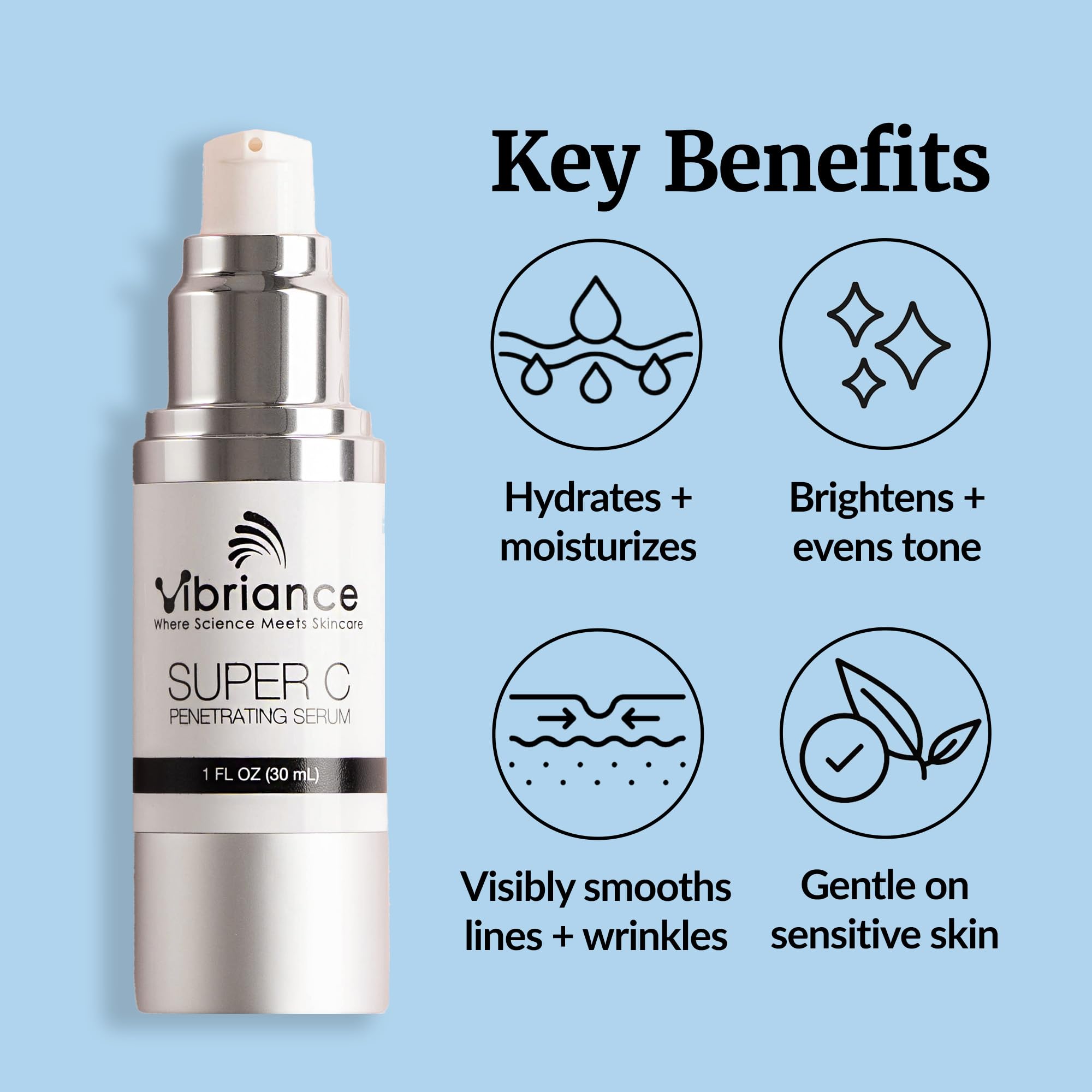 Vibriance serum on hand demonstrating lightweight feel and fast absorbency