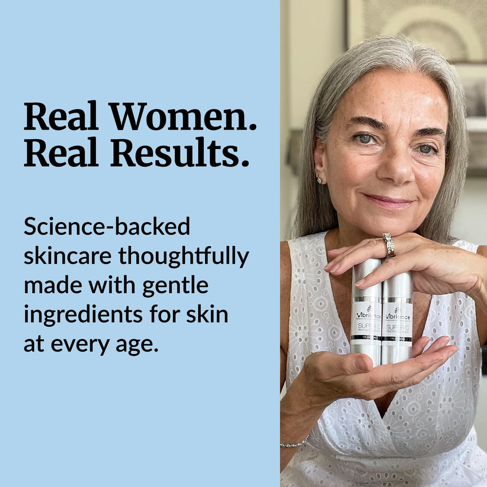 Vibriance applying serum to face to hydrate and smooth skin