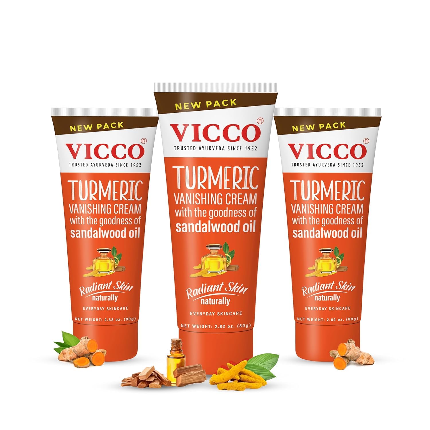 Vicco front packaging showing three-pack tubes and natural branding for convenient use