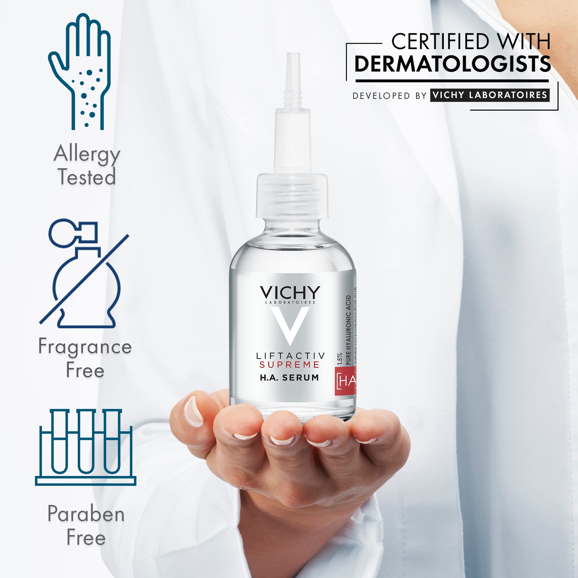 Vichy serum being applied to face and neck for smoother, plumper skin