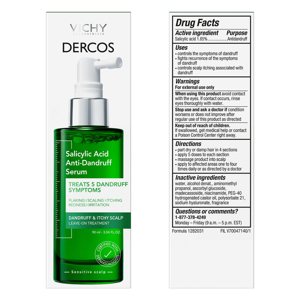 Vichy Dercos on bathroom shelf in lifestyle setting, suggesting routine-friendly convenience