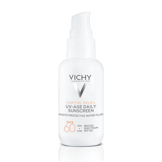 Vichy front packaging of SPF 60 sunscreen showing brand and protection benefit