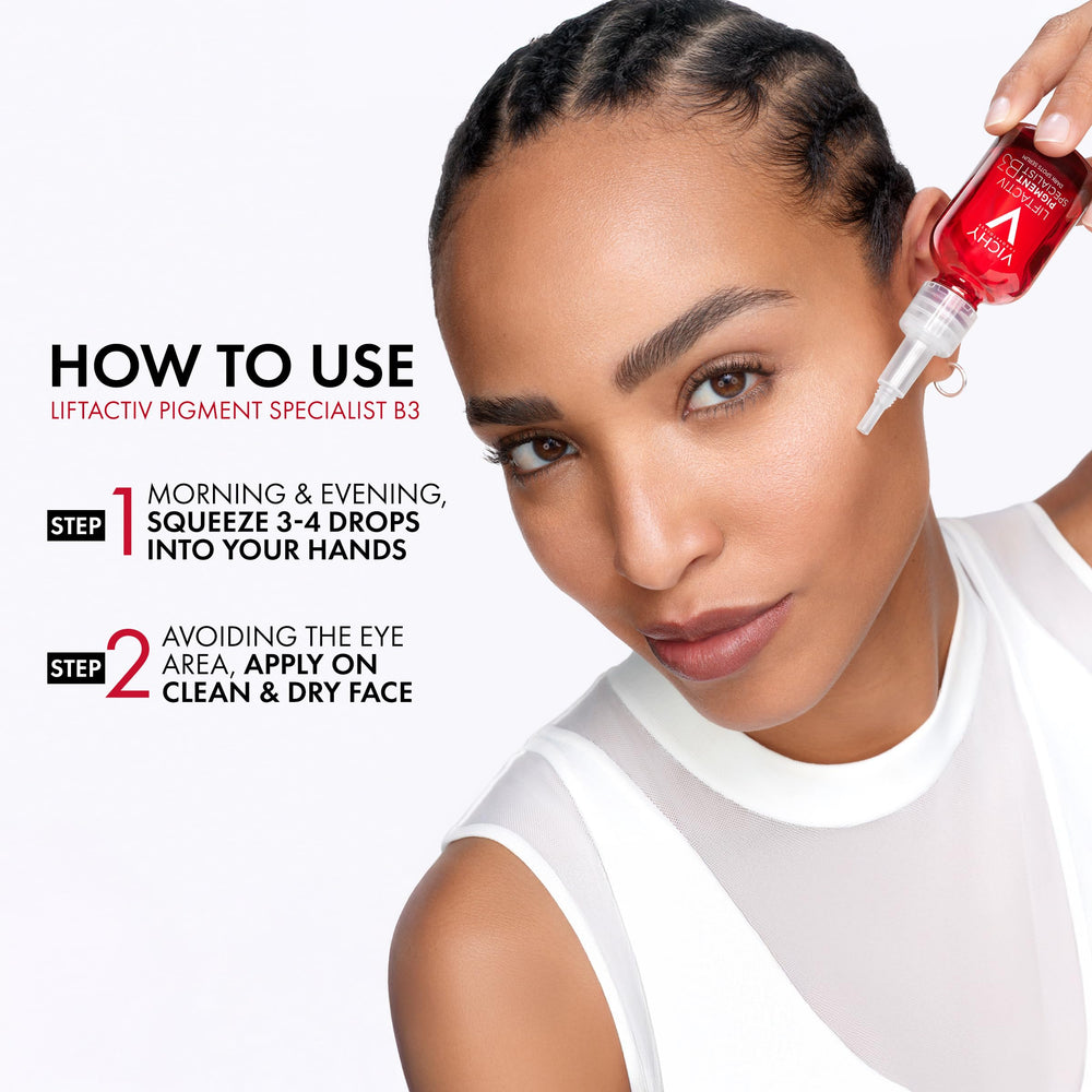 Vichy serum applied on skin demonstrating non-sticky, smooth finish