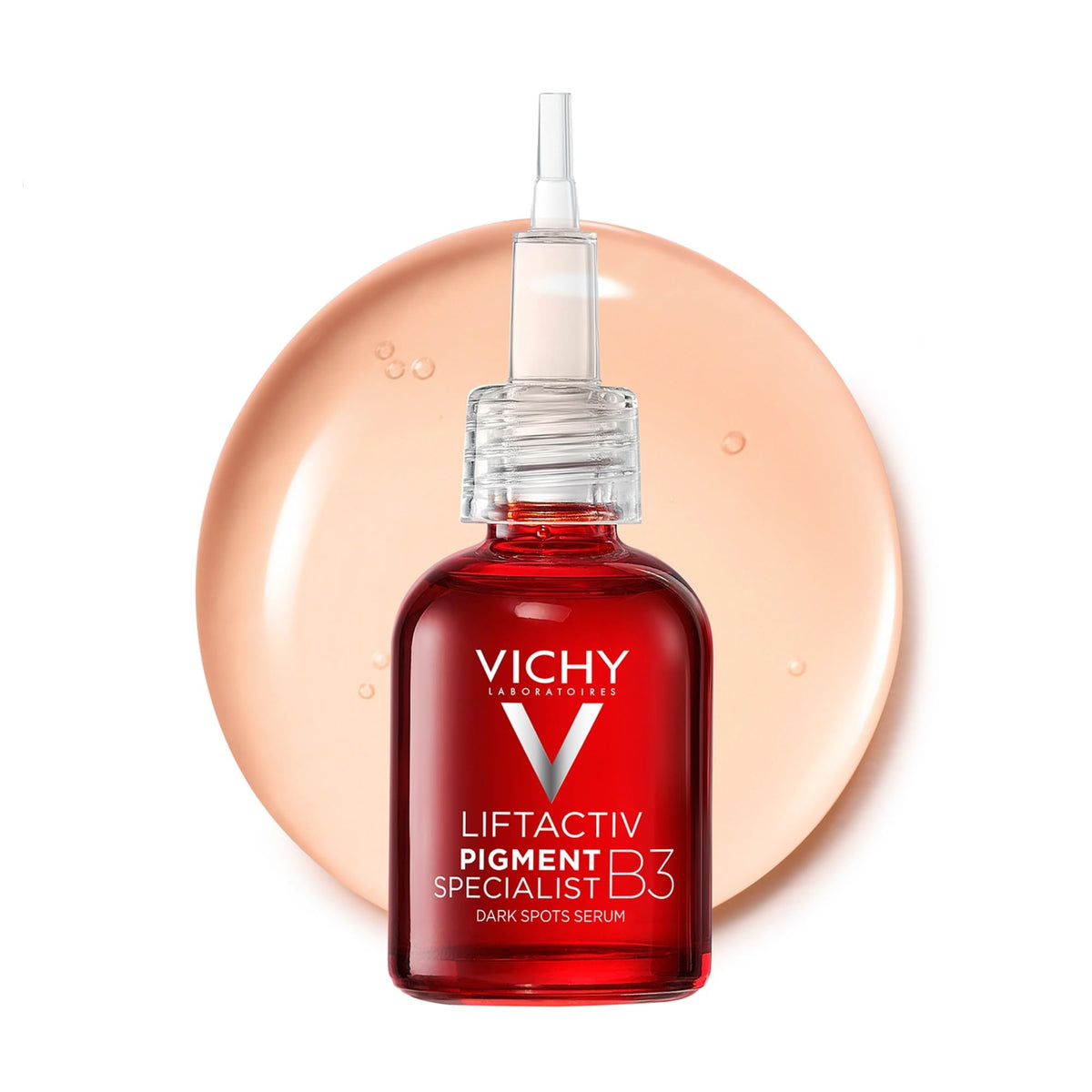 Vichy front packaging showing product benefits and brightening result