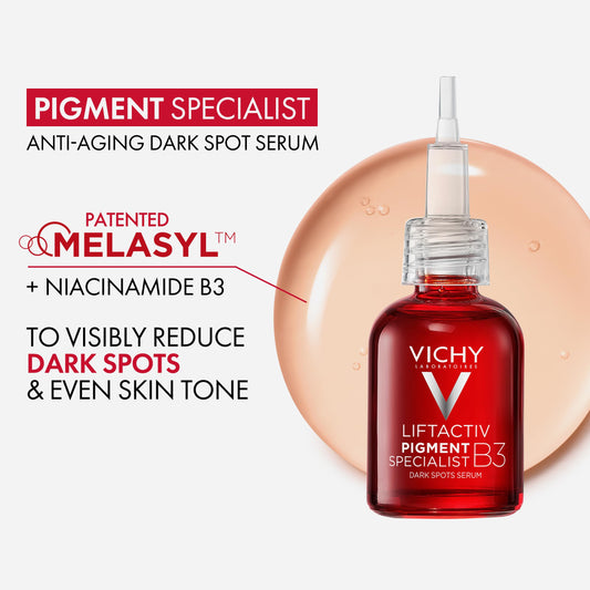 Vichy serum pump dispensing clear drops for precise, no-waste use