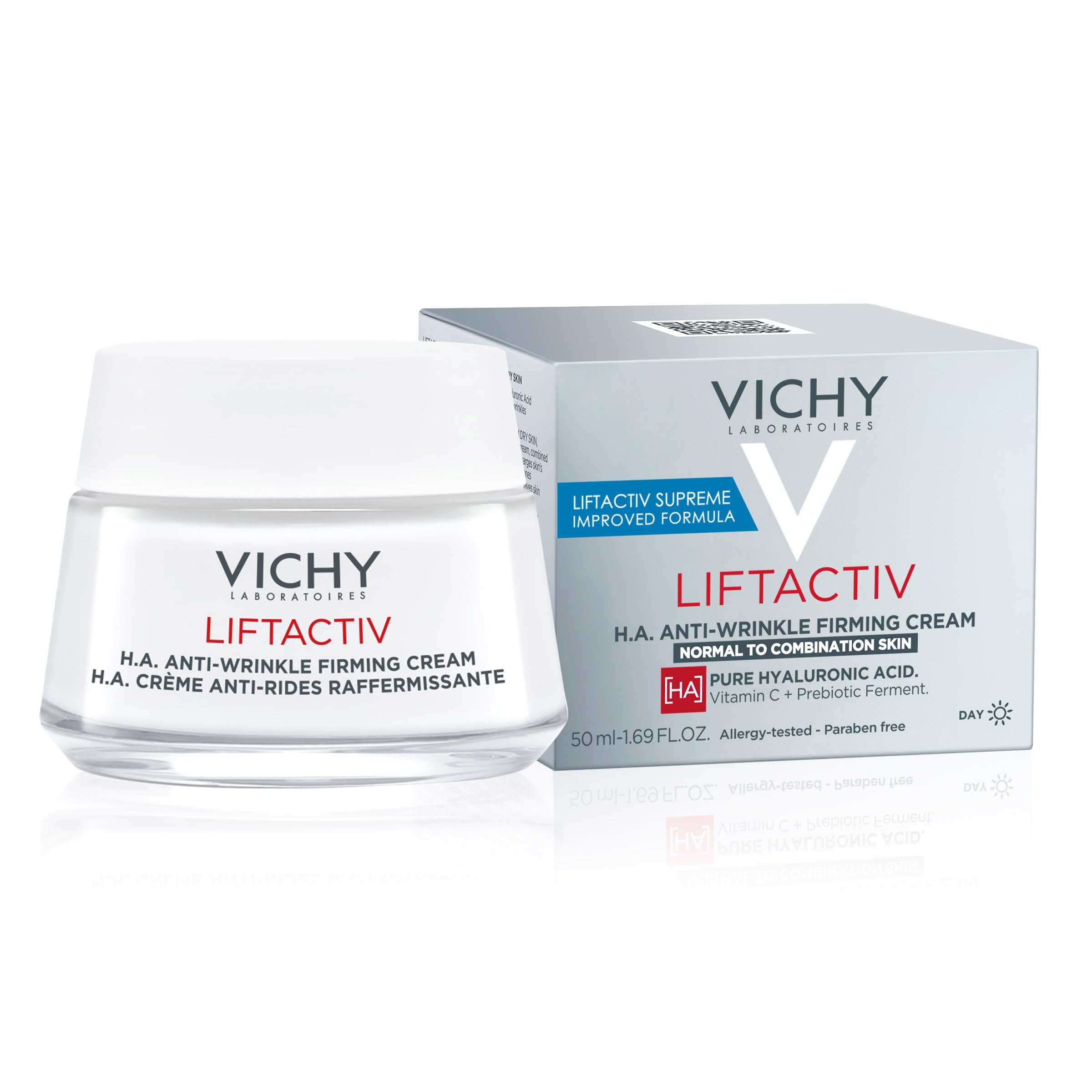 Vichy LiftActiv Supreme on bathroom counter in morning routine scene