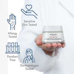 Vichy LiftActiv Supreme jar beside a hand to show actual size