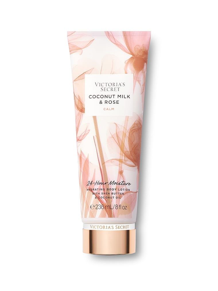 Victoria's Secret front bottle view showing coconut milk and rose scent benefits