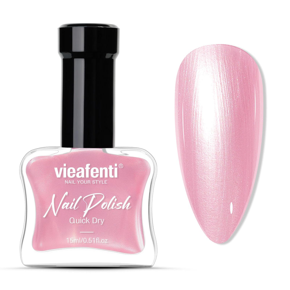 vieafenti front bottle showing pearlescent pink polish and glossy finish