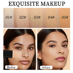 vienflona applied on cheek showing natural matte coverage and blemish concealment