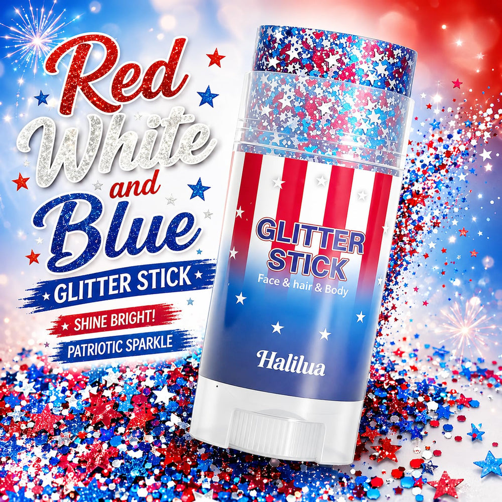 Woman wearing Vienflona glitter at parade showing long-lasting patriotic flair