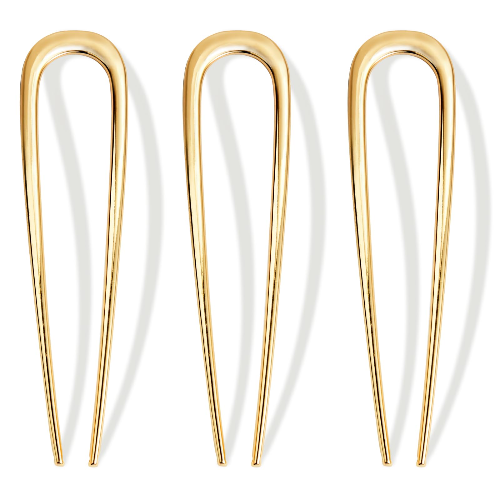 Vigorpace gold French hair pins front view, shows elegant polished finish and set of three