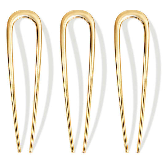 Vigorpace gold French hair pins front view, shows elegant polished finish and set of three