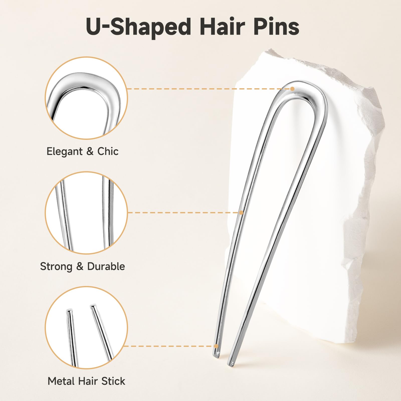 Vigorpace hair pins used in a French twist showing secure, smooth hold