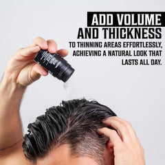 Viking Revolution applying fibers to thinning area demonstrating instant coverage benefit