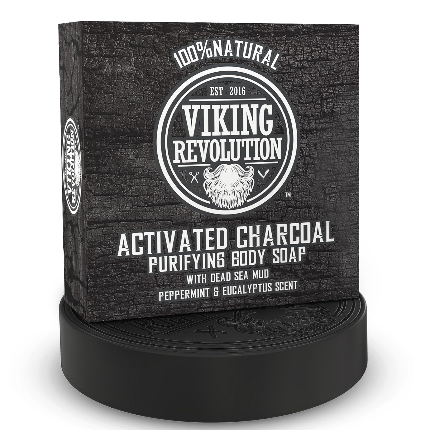 Viking Revolution front packaging showing charcoal soap and clean scent benefits
