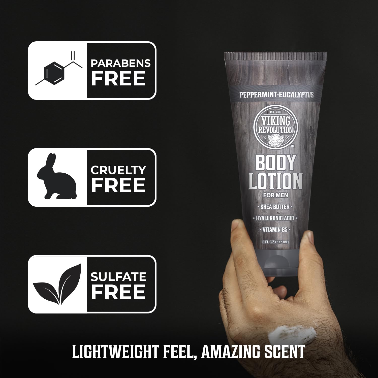Viking Revolution in use after shower on male hands showing quick-dry hydration benefit